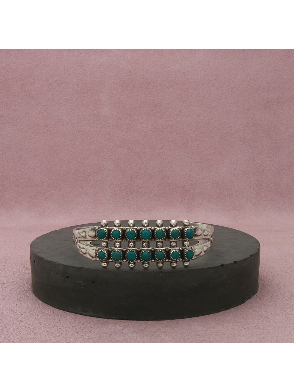 fred harvey era sterling silver snake-eye turquoise cuff bracelet size 5.75in